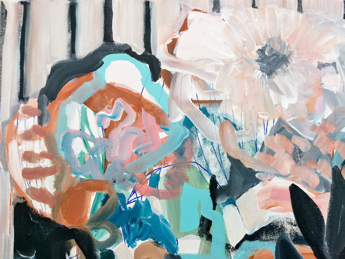 Flowers + Stripes by Autumn Rose |  Side View of Artwork 