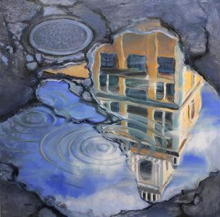 Original art for sale at UGallery.com | The Yellow Tower by Andres Lopez | $1,275 | oil painting | 30' h x 30' w | photo 1