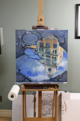 Original art for sale at UGallery.com | The Yellow Tower by Andres Lopez | $1,275 | oil painting | 30' h x 30' w | photo 3