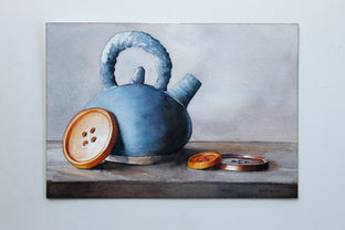 Original art for sale at UGallery.com | Blue Teapot by Dwight Smith | $250 | watercolor painting | 7' h x 10' w | photo 3