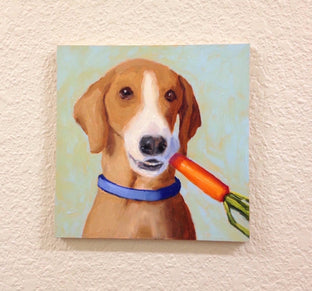 Original art for sale at UGallery.com | Hound with Carrot by Pat Doherty | $225 | oil painting | 6' h x 6' w | photo 3