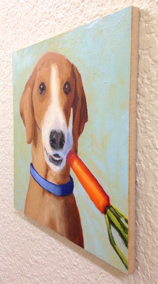 Original art for sale at UGallery.com | Hound with Carrot by Pat Doherty | $225 | oil painting | 6' h x 6' w | photo 2