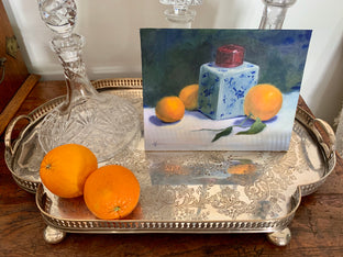 Original art for sale at UGallery.com | Three Clementines with Ginger Jar by Malia Pettit | $250 | oil painting | 8' h x 10' w | photo 3