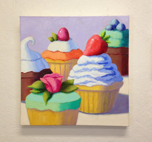 Original art for sale at UGallery.com | Five Cupcakes by Pat Doherty | $975 | oil painting | 18' h x 18' w | photo 3