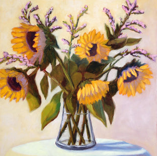 Original art for sale at UGallery.com | Sunflowers in Glass Vase by Pat Doherty | $975 | oil painting | 18' h x 18' w | photo 1