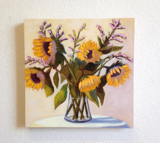 Original art for sale at UGallery.com | Sunflowers in Glass Vase by Pat Doherty | $975 | oil painting | 18' h x 18' w | photo 3