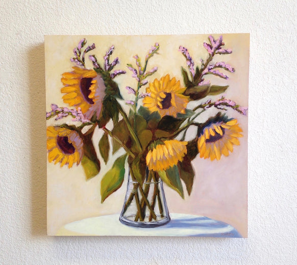Sunflowers in Glass Vase by Pat Doherty |  Context View of Artwork 