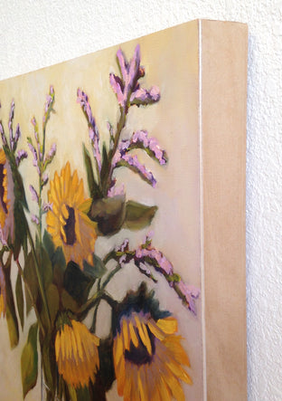 Original art for sale at UGallery.com | Sunflowers in Glass Vase by Pat Doherty | $975 | oil painting | 18' h x 18' w | photo 2