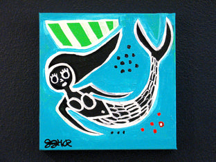 Original art for sale at UGallery.com | Mermaid on Teal by Jessica JH Roller | $275 | acrylic painting | 10' h x 10' w | photo 3