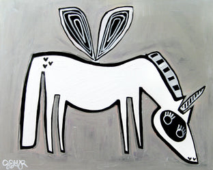 Original art for sale at UGallery.com | Unicorn on Silver by Jessica JH Roller | $975 | acrylic painting | 24' h x 30' w | photo 1