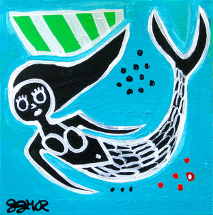 Original art for sale at UGallery.com | Mermaid on Teal by Jessica JH Roller | $275 | acrylic painting | 10' h x 10' w | photo 1