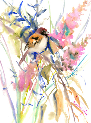 Original art for sale at UGallery.com | Sparrow in the Field by Suren Nersisyan | $250 | watercolor painting | 16' h x 12' w | photo 1