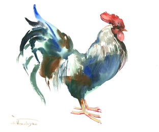 Original art for sale at UGallery.com | Standing Rooster by Suren Nersisyan | $250 | watercolor painting | 12' h x 14' w | photo 1