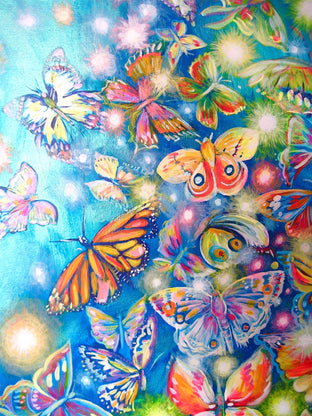 Original art for sale at UGallery.com | Butterflies and Fireflies Flying in the Night Sky by Natasha Tayles | $1,150 | acrylic painting | 24' h x 30' w | photo 4