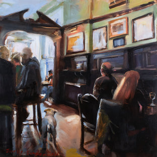 Original art for sale at UGallery.com | Pub Puppy by Jonelle Summerfield | $525 | oil painting | 12' h x 12' w | photo 1