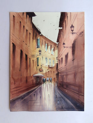 Original art for sale at UGallery.com | The Sunlit Blind Alley by Swarup Dandapat | $550 | watercolor painting | 15.7' h x 11.8' w | photo 3