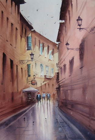 Original art for sale at UGallery.com | The Sunlit Blind Alley by Swarup Dandapat | $550 | watercolor painting | 15.7' h x 11.8' w | photo 1