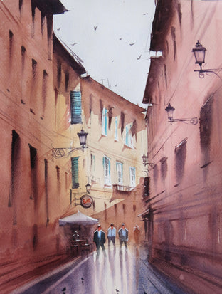 Original art for sale at UGallery.com | The Sunlit Blind Alley by Swarup Dandapat | $550 | watercolor painting | 15.7' h x 11.8' w | photo 4