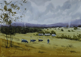 Original art for sale at UGallery.com | The Green Meadow II by Swarup Dandapat | $550 | watercolor painting | 11.7' h x 16.6' w | photo 1