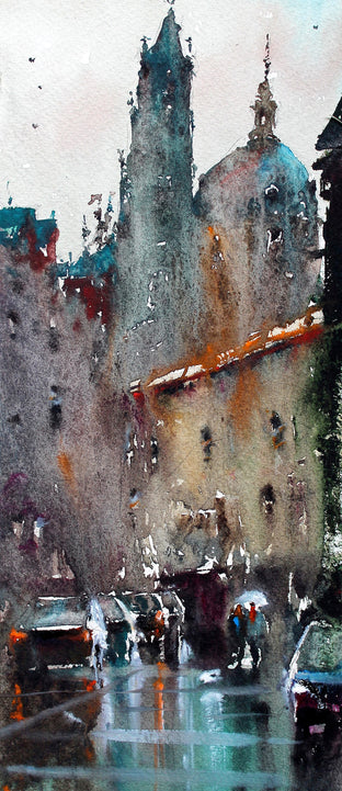 Original art for sale at UGallery.com | Prague Bell Towers by Maximilian Damico | $650 | watercolor painting | 14' h x 5.5' w | photo 1
