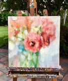 Original art for sale at UGallery.com | Pink and Peach Peonies by Nava Lundy | $1,025 | acrylic painting | 20' h x 20' w | thumbnail 3