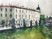 Original art for sale at UGallery.com | Italian Terrace by Maximilian Damico | $750 | watercolor painting | 11' h x 15' w | thumbnail 1