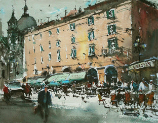 Original art for sale at UGallery.com | Lunch Time in Piazza Navona by Maximilian Damico | $800 | watercolor painting | 11' h x 15' w | photo 1