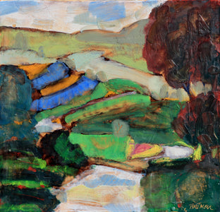 Original art for sale at UGallery.com | Mountain Road Farms by James Hartman | $450 | encaustic artwork | 15' h x 16' w | photo 1