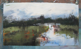 Original art for sale at UGallery.com | Charm on Turin Field by Ronda Waiksnis | $675 | oil painting | 17' h x 30' w | thumbnail 2
