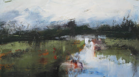 Original art for sale at UGallery.com | Charm on Turin Field by Ronda Waiksnis | $675 | oil painting | 17' h x 30' w | thumbnail 1