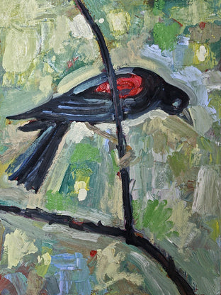 Original art for sale at UGallery.com | Red Winged Blackbird by James Hartman | $275 | oil painting | 12' h x 9' w | photo 2