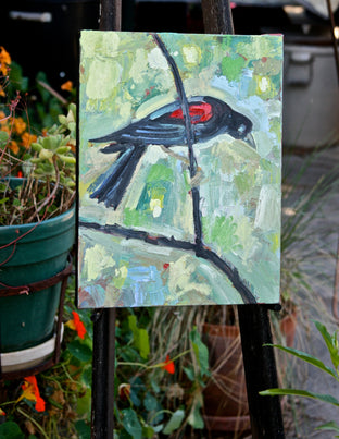 Original art for sale at UGallery.com | Red Winged Blackbird by James Hartman | $275 | oil painting | 12' h x 9' w | photo 4