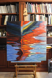 Original art for sale at UGallery.com | Red on Barlovento by Andres Lopez | $1,300 | oil painting | 40' h x 40' w | thumbnail 3