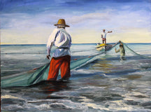 Original art for sale at UGallery.com | Sun and Nets by Andres Lopez | $525 | oil painting | 18' h x 24' w | thumbnail 1