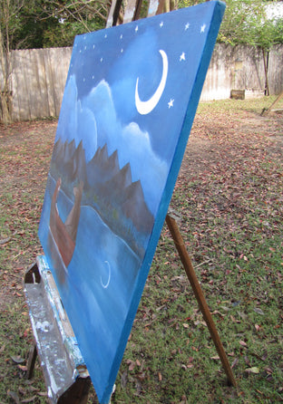 Original art for sale at UGallery.com | The Moonlit Lake by Andrea Doss | $975 | acrylic painting | 34' h x 38' w | photo 1