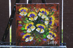 Original art for sale at UGallery.com | Dancing Pansies by Lisa Elley | $350 | oil painting | 12' h x 12' w | thumbnail 2