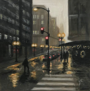 Original art for sale at UGallery.com | Rainy Day on Randolph by Yangzi Xu | $350 | oil painting | 12' h x 12' w | photo 1