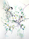Original art for sale at UGallery.com | Chickadees and Dogwood by Suren Nersisyan | $450 | watercolor painting | 24' h x 18' w | thumbnail 1