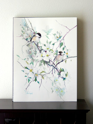 Chickadees and Dogwood by Suren Nersisyan |  Side View of Artwork 