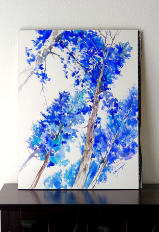 Original art for sale at UGallery.com | Blue Poplars (Vertical) by Suren Nersisyan | $500 | watercolor painting | 24' h x 17' w | photo 2