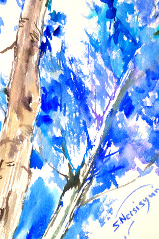 Original art for sale at UGallery.com | Blue Poplars (Vertical) by Suren Nersisyan | $500 | watercolor painting | 24' h x 17' w | photo 3