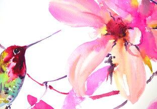 Original art for sale at UGallery.com | Little Hummingbird and Pink Magnolias by Suren Nersisyan | $500 | watercolor painting | 22' h x 30' w | photo 2