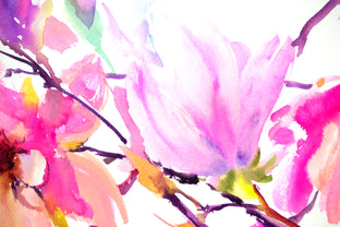 Original art for sale at UGallery.com | Little Hummingbird and Pink Magnolias by Suren Nersisyan | $500 | watercolor painting | 22' h x 30' w | photo 3