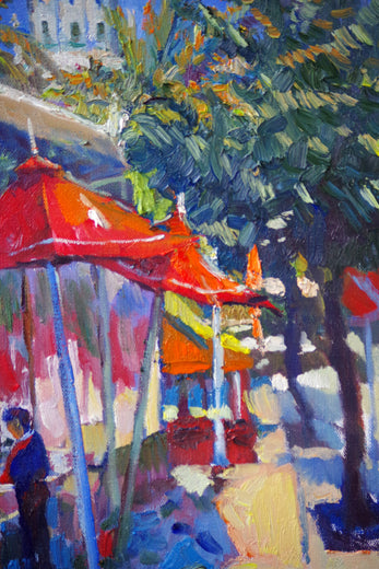 Red Umbrellas in Hollywood by Suren Nersisyan |  Side View of Artwork 