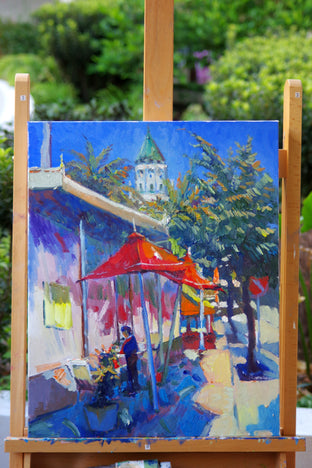 Original art for sale at UGallery.com | Red Umbrellas in Hollywood by Suren Nersisyan | $575 | oil painting | 20' h x 16' w | photo 4