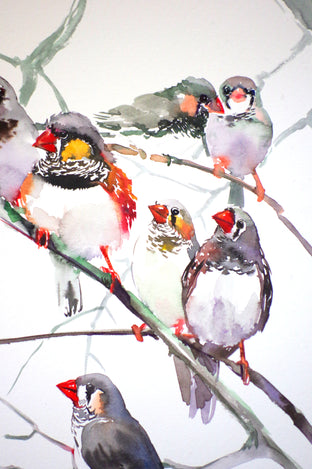 Original art for sale at UGallery.com | Zebra Finches (Vertical) by Suren Nersisyan | $350 | watercolor painting | 14' h x 11' w | photo 3