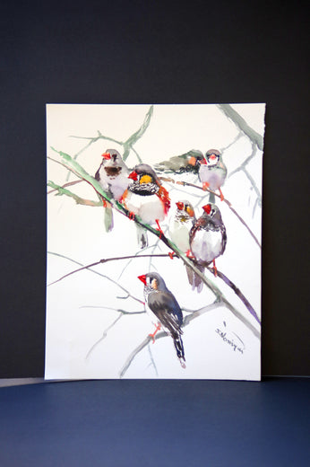 Zebra Finches (Vertical) by Suren Nersisyan |  Side View of Artwork 