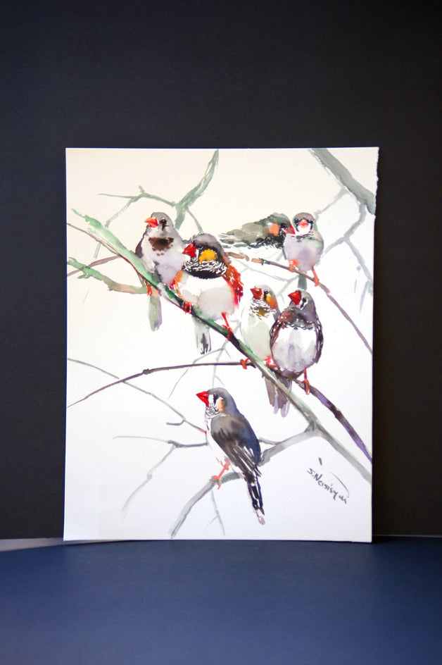 Zebra Finches (Vertical) by Suren Nersisyan |  Side View of Artwork 