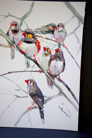 Original art for sale at UGallery.com | Zebra Finches (Vertical) by Suren Nersisyan | $350 | watercolor painting | 14' h x 11' w | photo 4