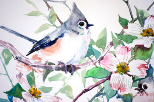 Original art for sale at UGallery.com | Titmice and Dogwood by Suren Nersisyan | $300 | watercolor painting | 11' h x 14' w | photo 4